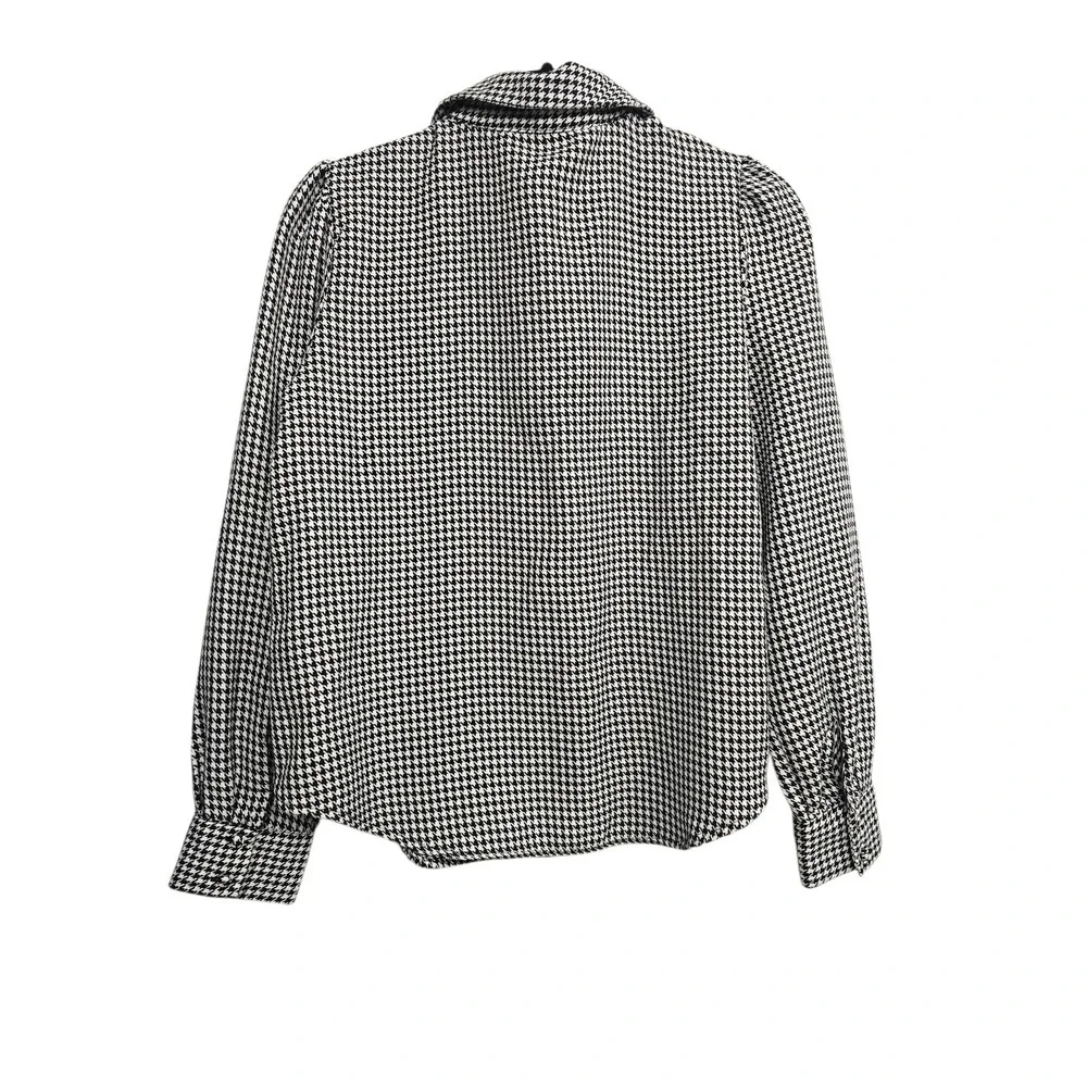 Zara Houndstooth Button Up Shirt‎ S Black White Collared Preppy Academia Chic